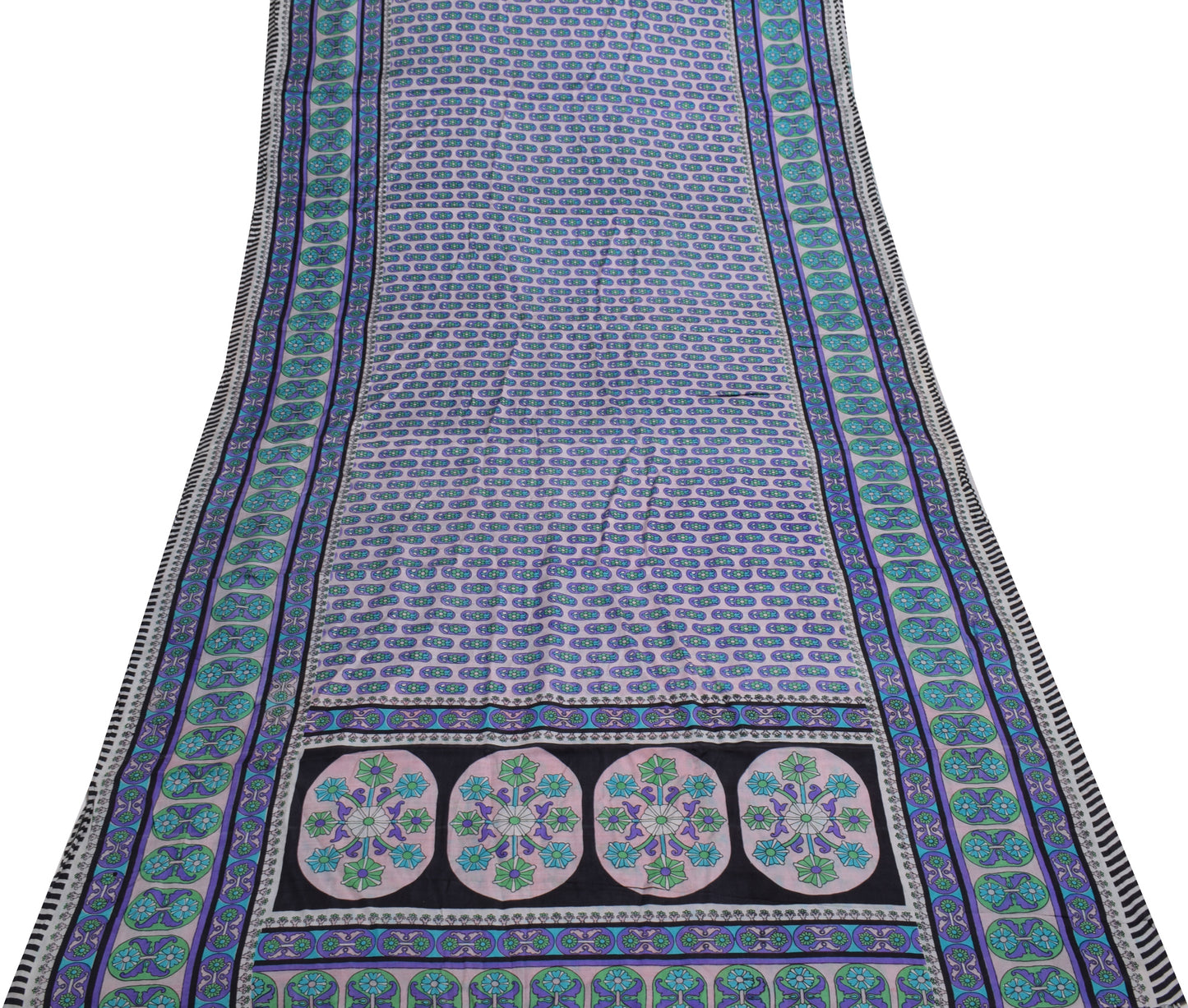 Sushila Vintage Indian Scrap Saree 100% Pure Satin Printed Floral Sari Fabric