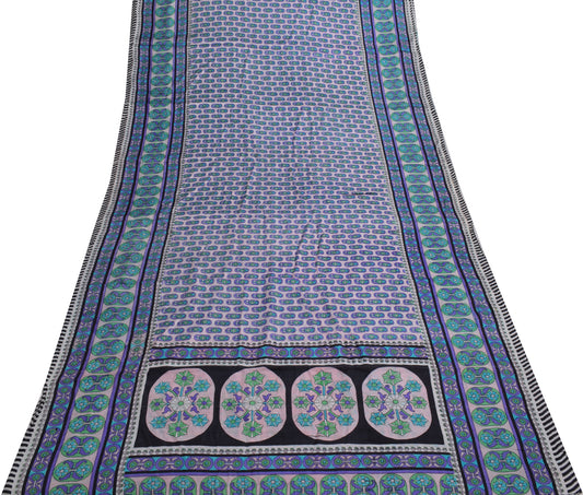 Sushila Vintage Indian Scrap Saree 100% Pure Satin Printed Floral Sari Fabric