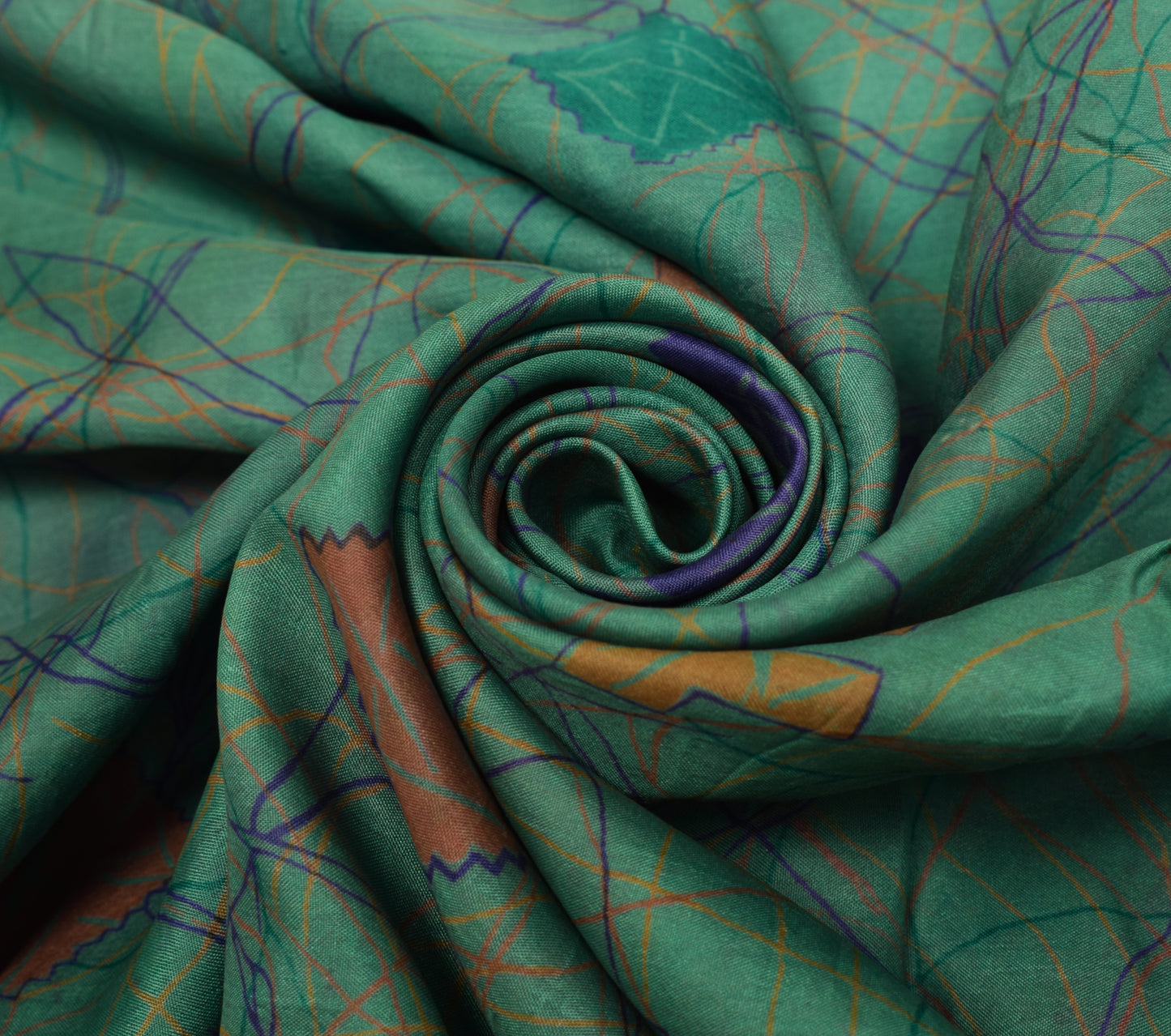 Sushila Vintage Green Scrap Saree 100% Pure Silk Printed Soft Sari Craft Fabric
