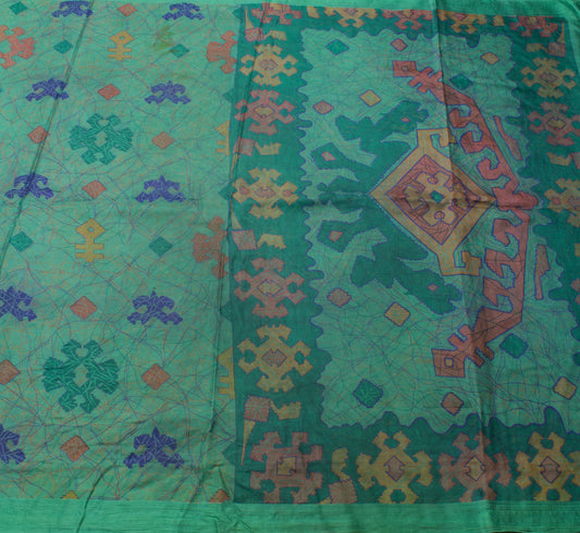 Sushila Vintage Green Scrap Saree 100% Pure Silk Printed Soft Sari Craft Fabric