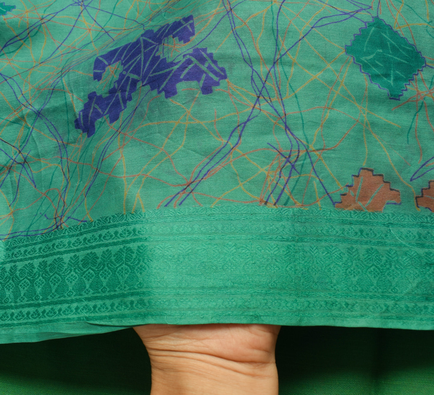 Sushila Vintage Green Scrap Saree 100% Pure Silk Printed Soft Sari Craft Fabric