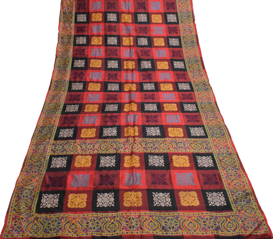 Sushila Vintage Multi-Color Scrap Saree 100%Pure Silk Printed Floral Sari Fabric