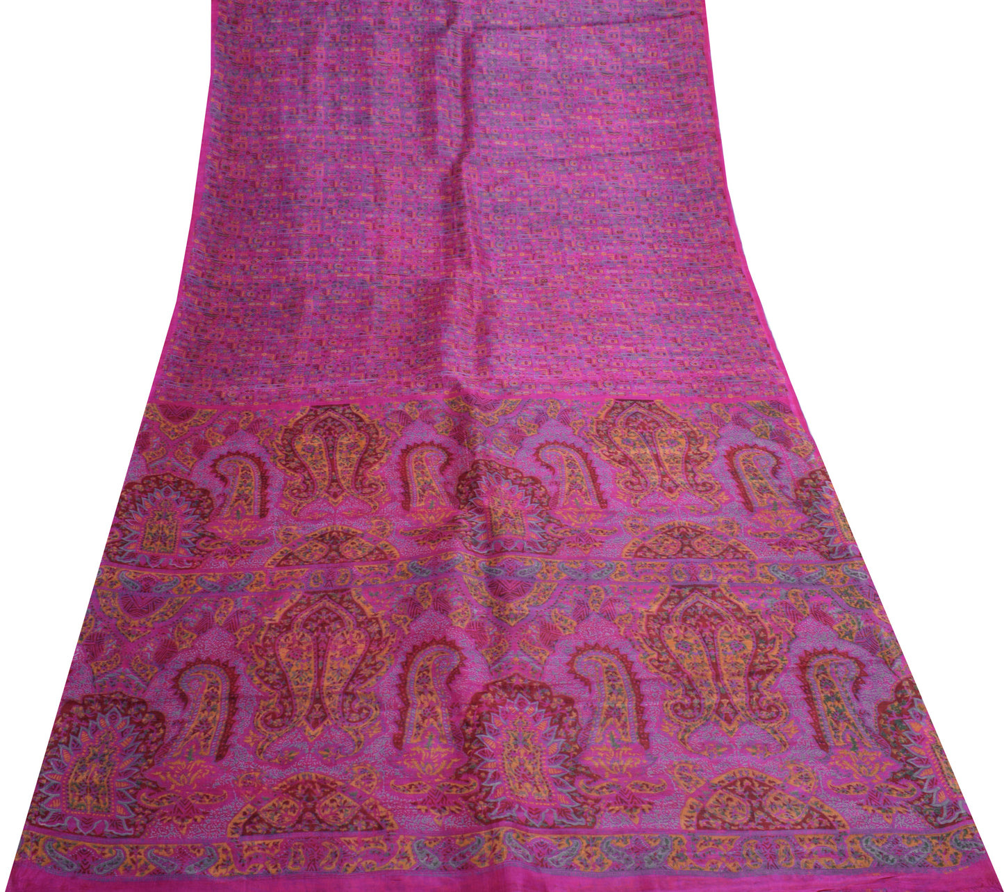 Sushila Vintage Magenta Scrap Saree 100% Pure Silk Printed Floral Sari Fabric