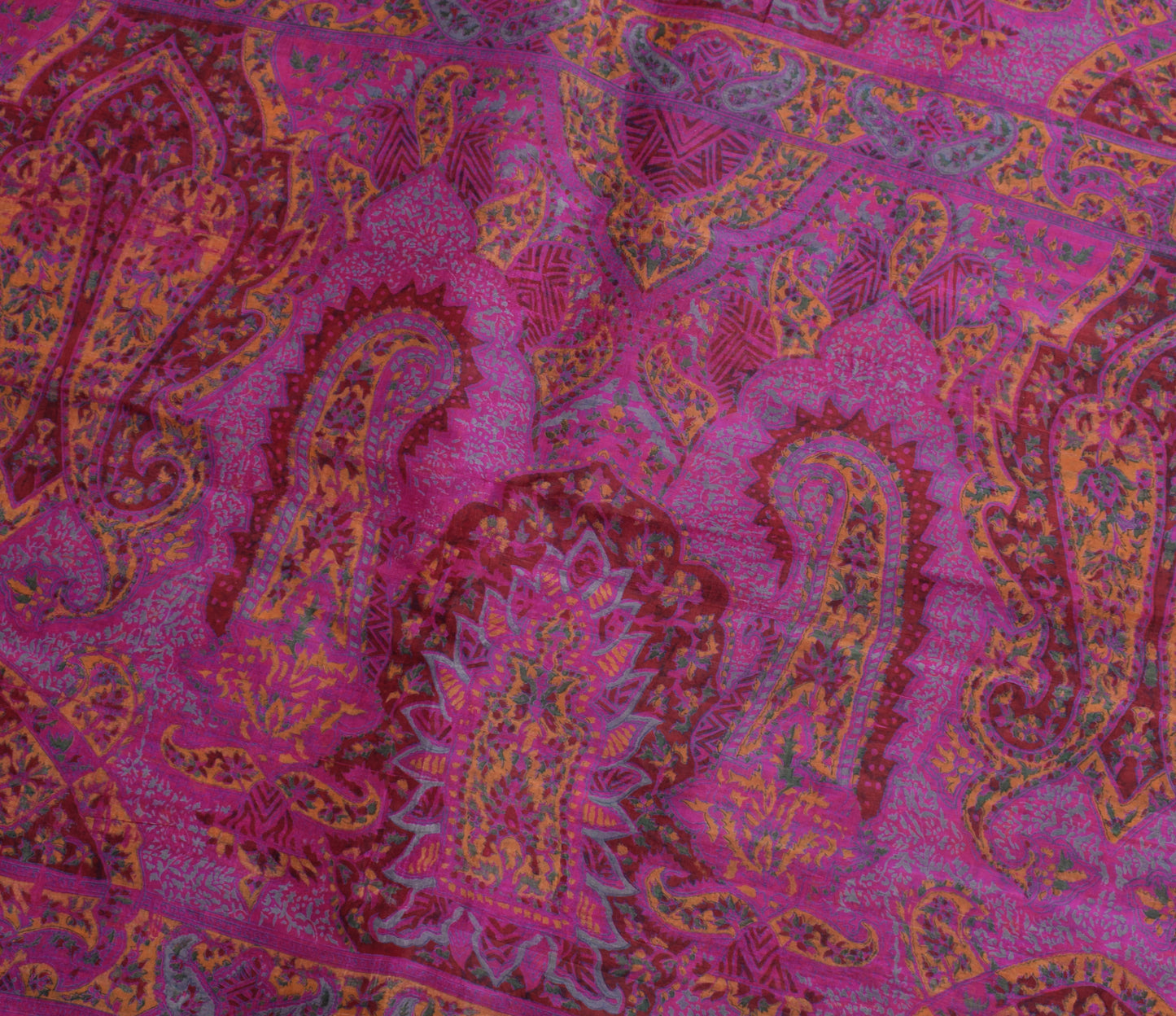 Sushila Vintage Magenta Scrap Saree 100% Pure Silk Printed Floral Sari Fabric