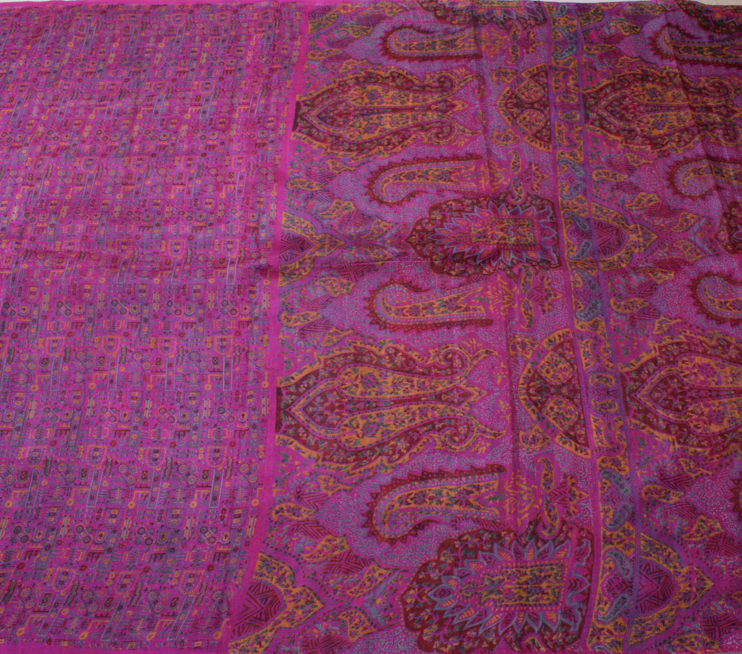 Sushila Vintage Magenta Scrap Saree 100% Pure Silk Printed Floral Sari Fabric