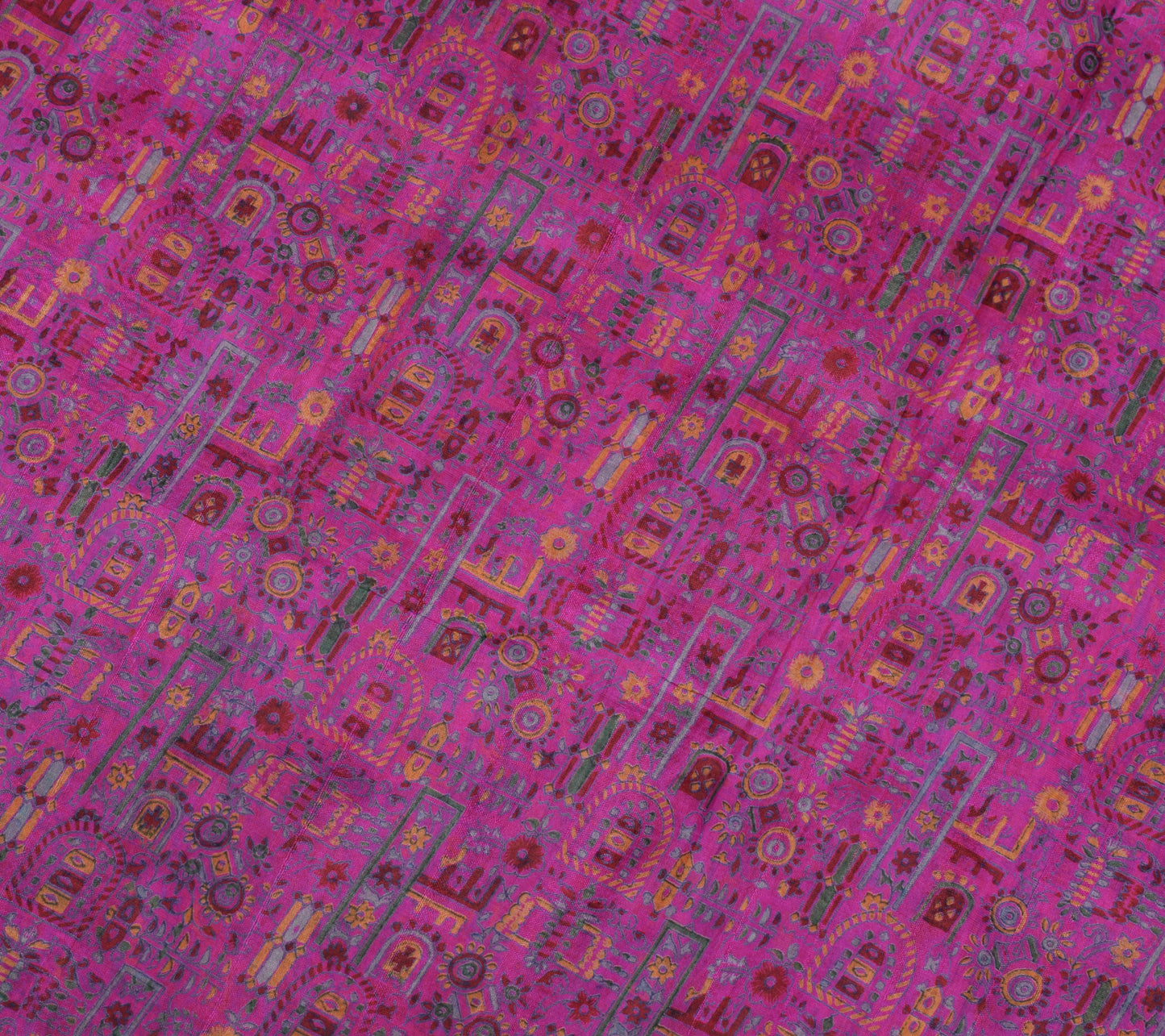 Sushila Vintage Magenta Scrap Saree 100% Pure Silk Printed Floral Sari Fabric