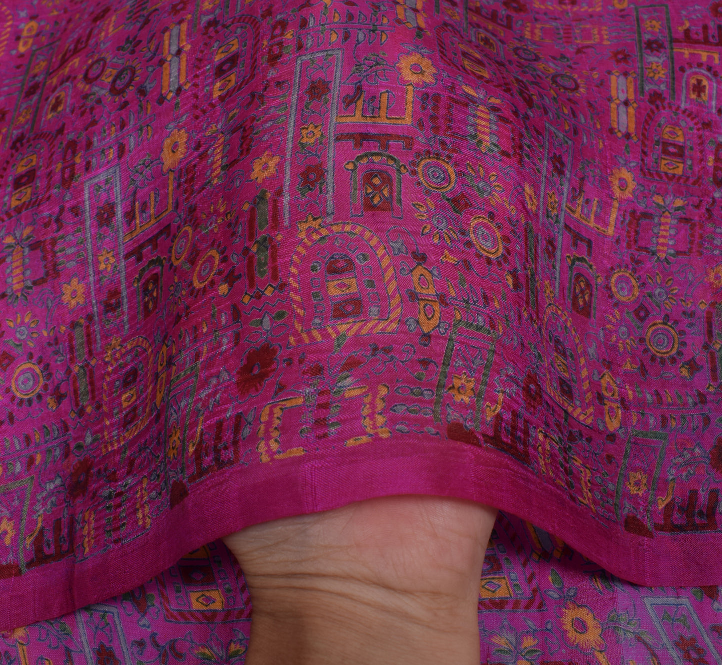 Sushila Vintage Magenta Scrap Saree 100% Pure Silk Printed Floral Sari Fabric