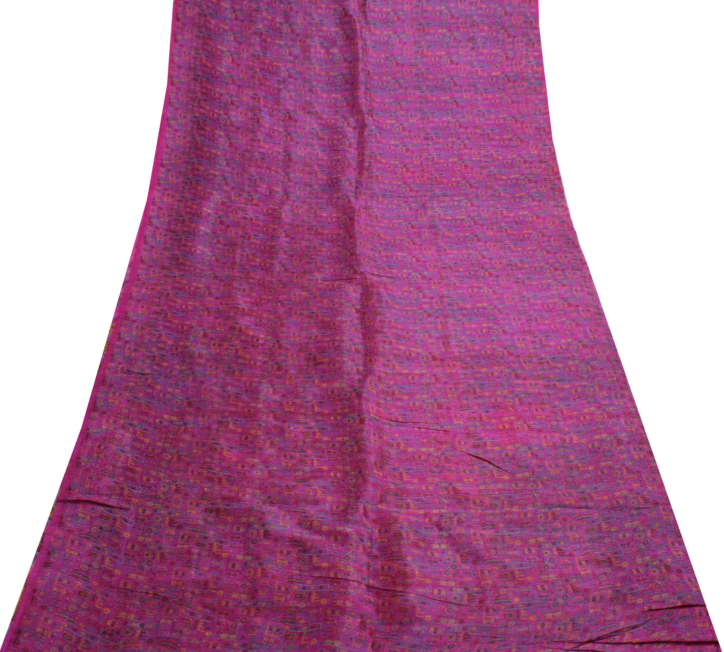 Sushila Vintage Magenta Scrap Saree 100% Pure Silk Printed Floral Sari Fabric