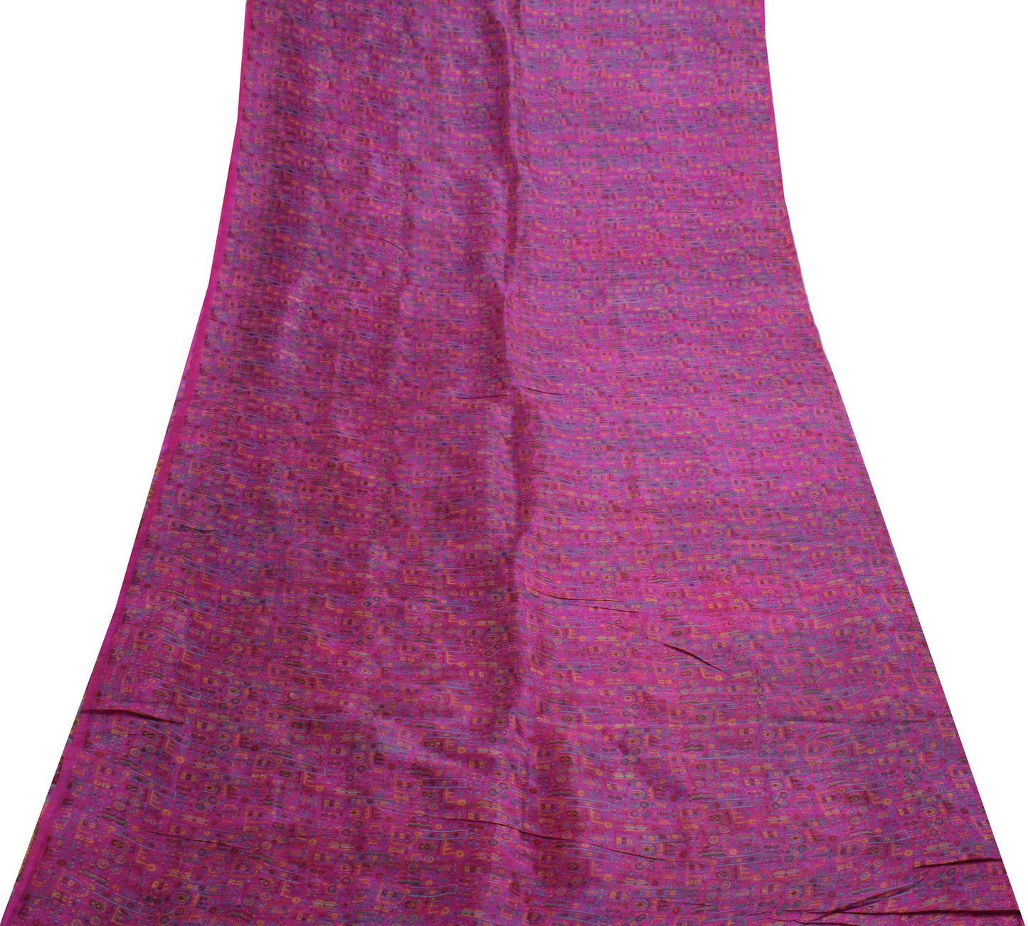 Sushila Vintage Dark Pink Scrap Saree 100% Pure Silk Printed