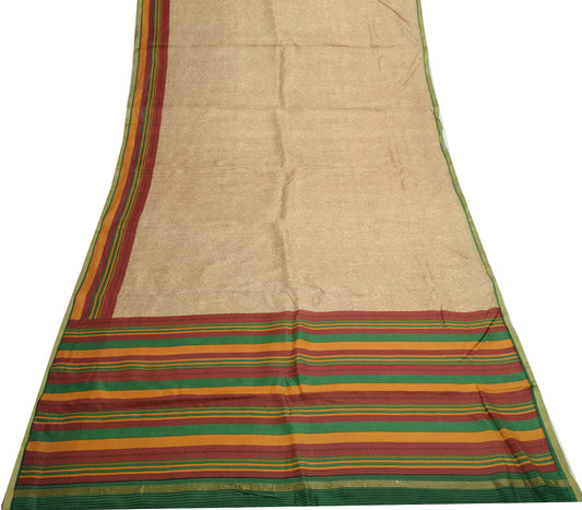 Sushila Vintage Brown Scrap Saree 100% Pure Silk Printed Paisley Sari Fabric
