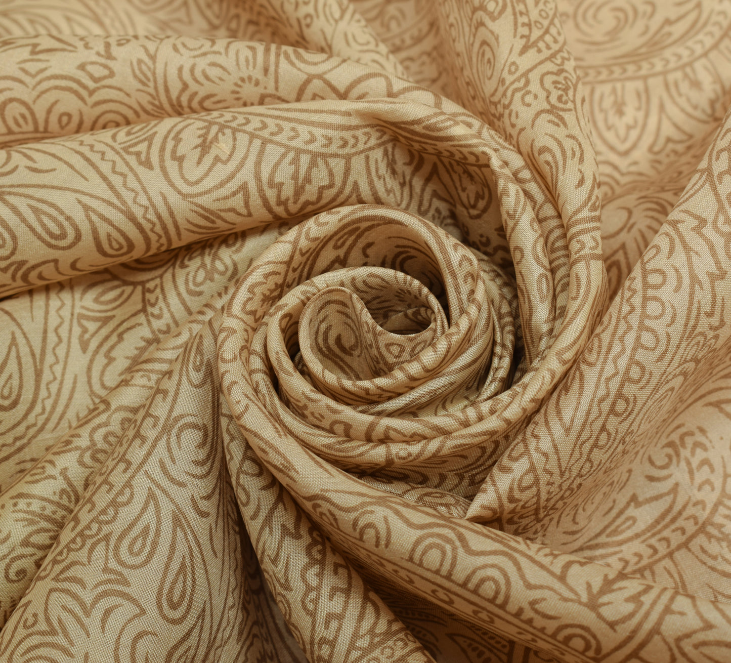 Sushila Vintage Brown Scrap Saree 100% Pure Silk Printed Paisley Sari Fabric