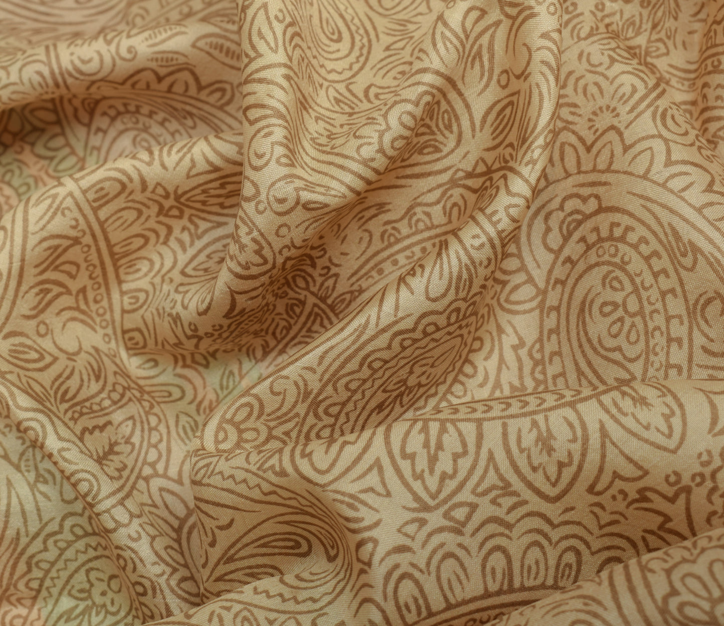 Sushila Vintage Brown Scrap Saree 100% Pure Silk Printed Paisley Sari Fabric