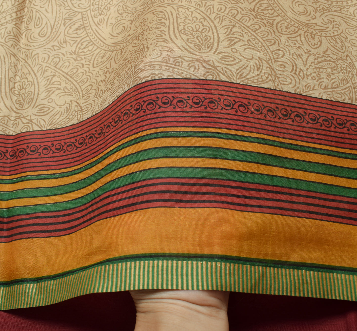 Sushila Vintage Brown Scrap Saree 100% Pure Silk Printed Paisley Sari Fabric