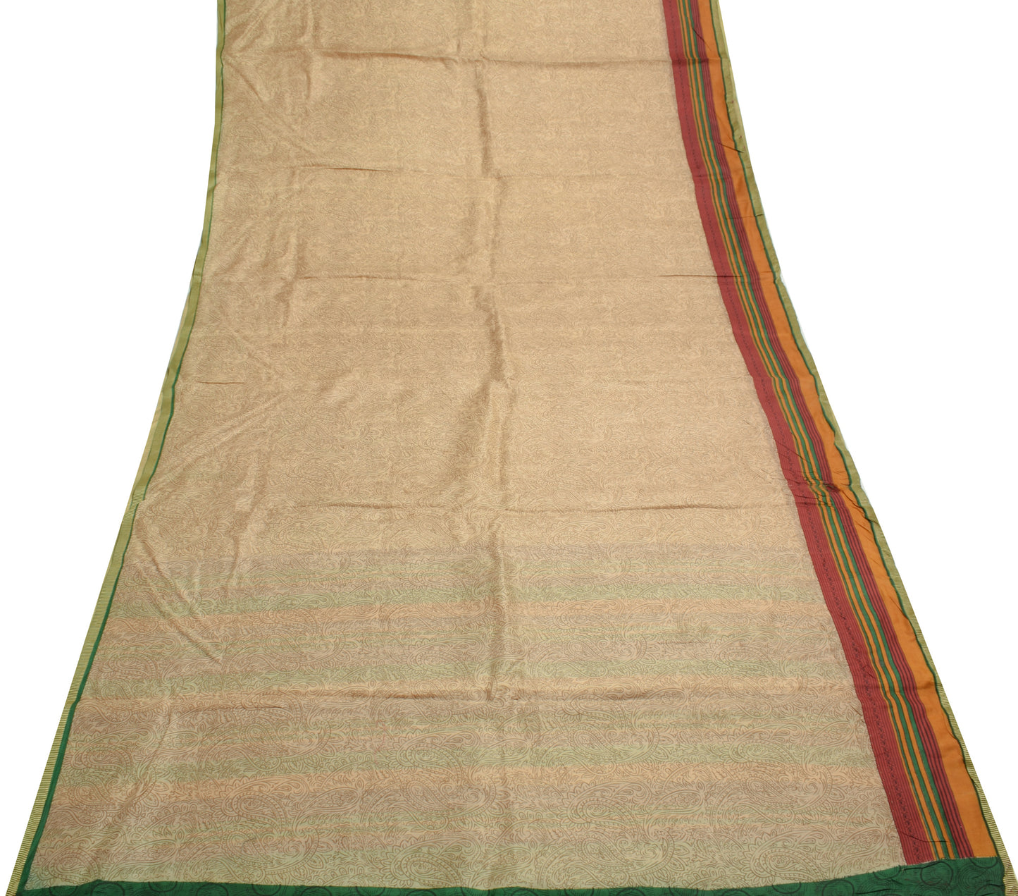 Sushila Vintage Brown Scrap Saree 100% Pure Silk Printed Paisley Sari Fabric