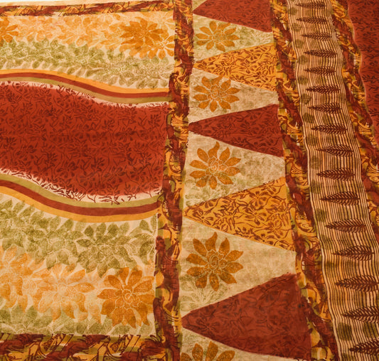 Sushila Vintage Multi-Color Scrap Saree 100% Pure Georgette Printed Sari Fabric