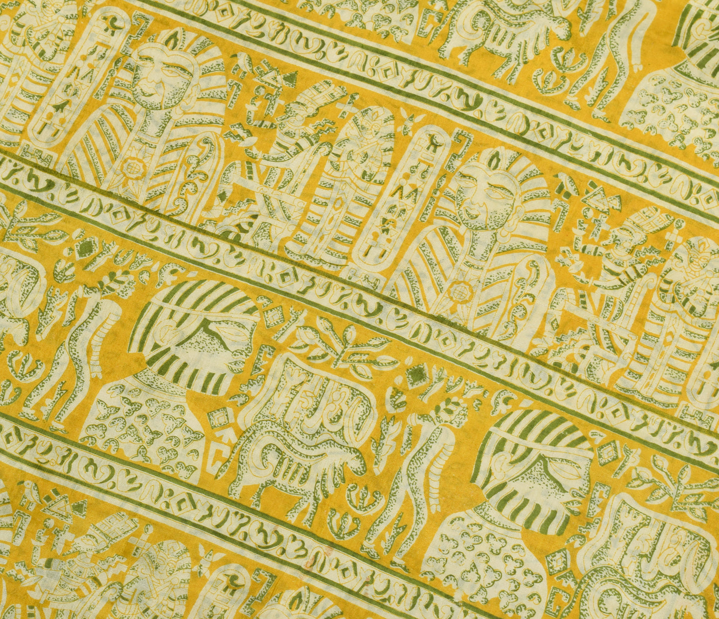 Sushila Vintage Cream Scrap Saree 100% Pure Silk Printed Animals Sari Fabric