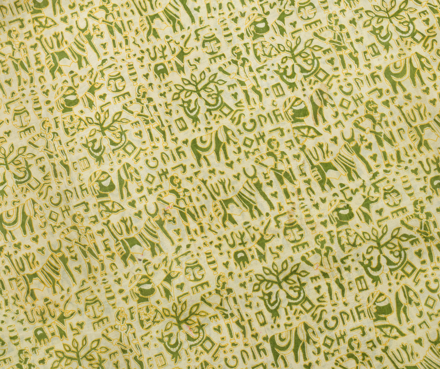 Sushila Vintage Cream Scrap Saree 100% Pure Silk Printed Animals Sari Fabric