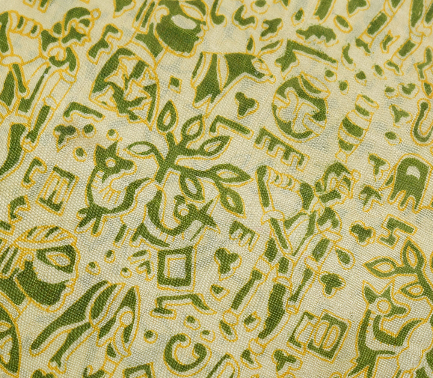Sushila Vintage Cream Scrap Saree 100% Pure Silk Printed Animals Sari Fabric