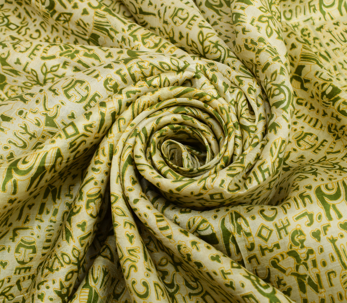 Sushila Vintage Cream Scrap Saree 100% Pure Silk Printed Animals Sari Fabric