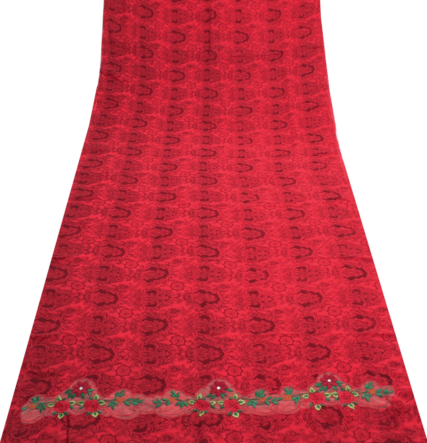 Sushila Vintage Red Scrap Saree 100% Pure Georgette Printed Floral Sari Fabric
