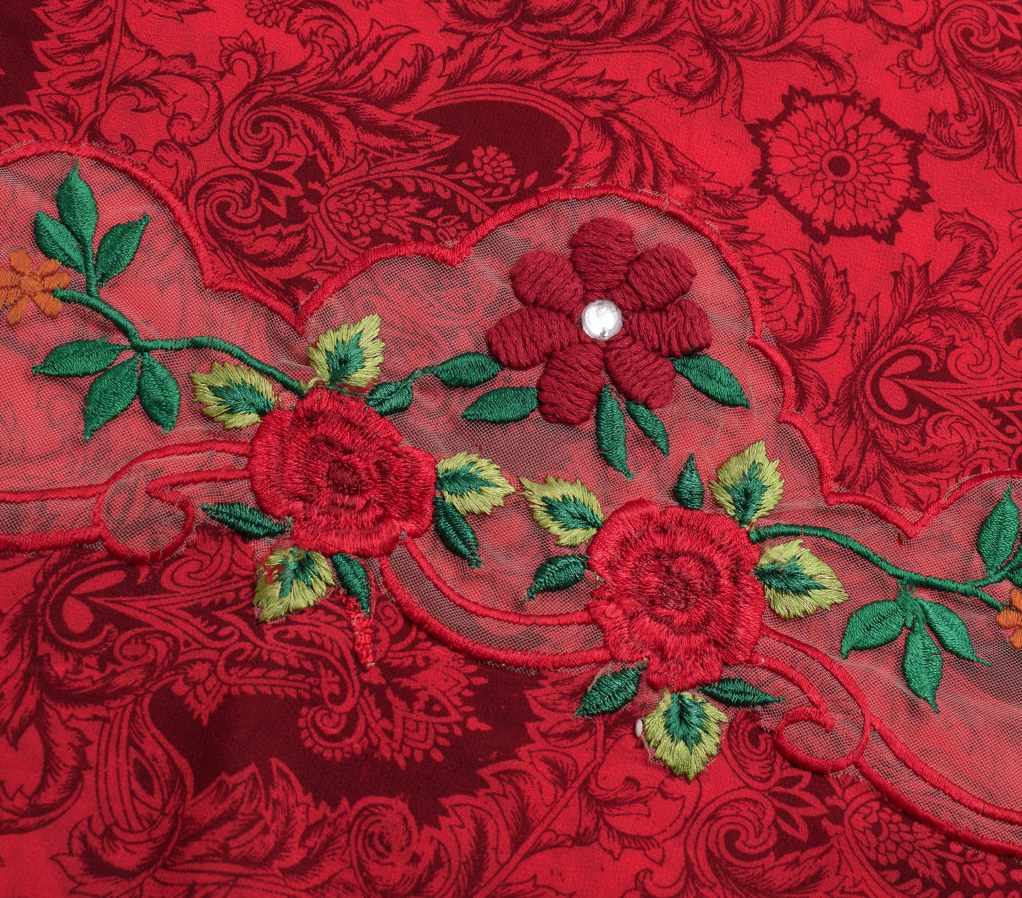 Sushila Vintage Red Scrap Saree 100% Pure Georgette Printed Floral Sari Fabric