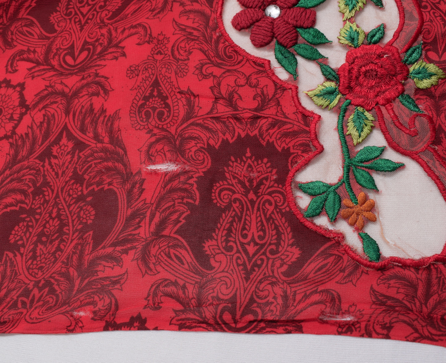 Sushila Vintage Red Scrap Saree 100% Pure Georgette Printed Floral Sari Fabric
