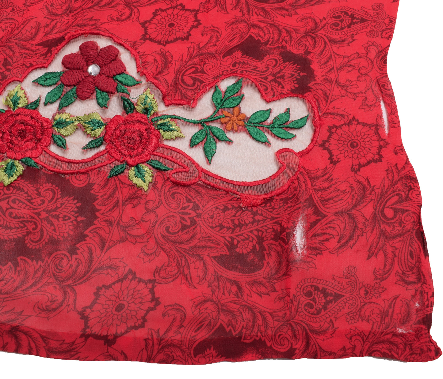 Sushila Vintage Red Scrap Saree 100% Pure Georgette Printed Floral Sari Fabric