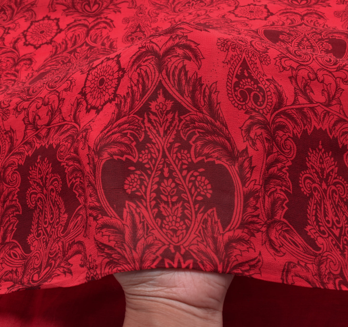 Sushila Vintage Red Scrap Saree 100% Pure Georgette Printed Floral Sari Fabric