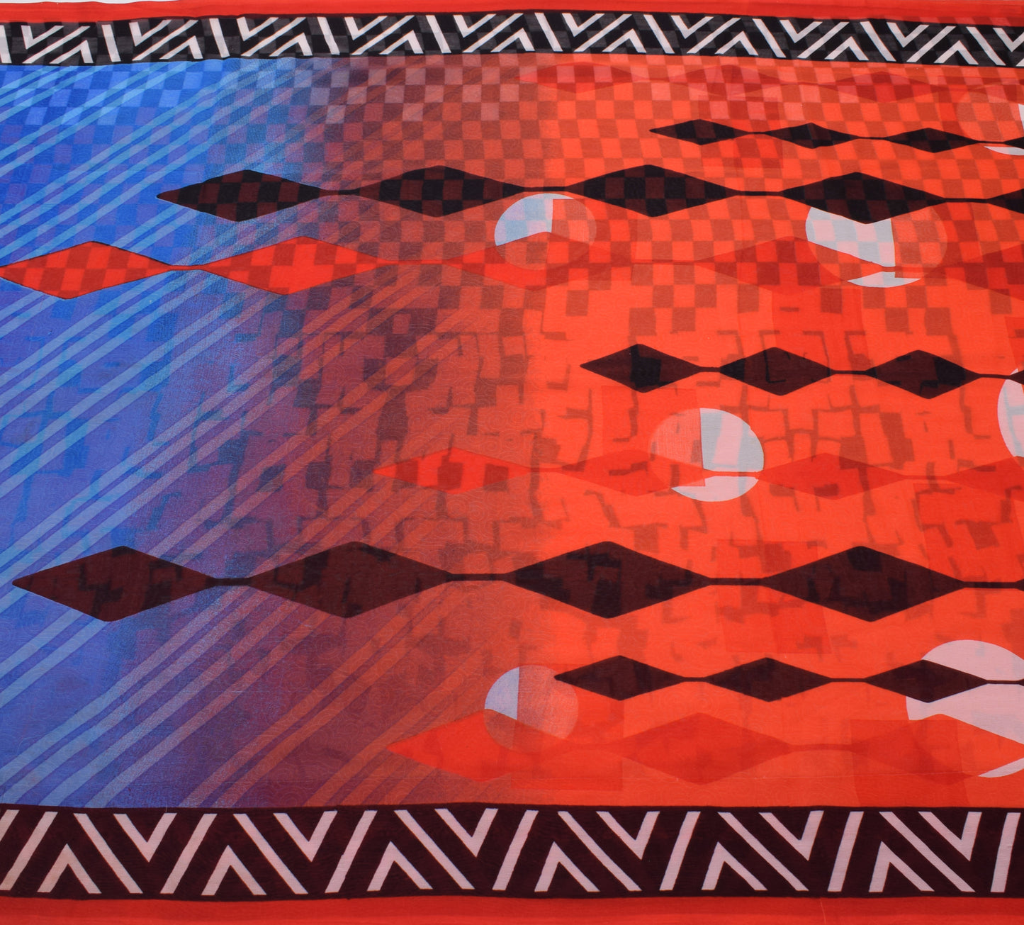 Sushila Vintage Blue & Orange Scrap Saree Blend Georgette Printed Sari Fabric