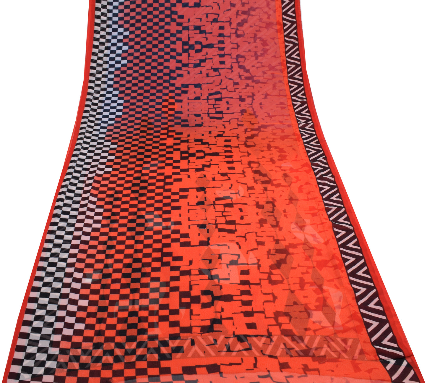 Sushila Vintage Blue & Orange Scrap Saree Blend Georgette Printed Sari Fabric