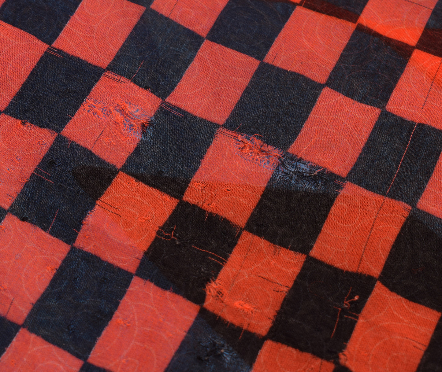 Sushila Vintage Blue & Orange Scrap Saree Blend Georgette Printed Sari Fabric
