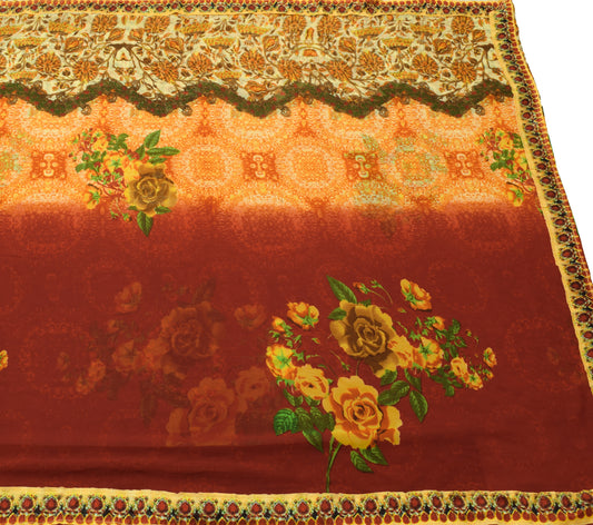 Sushila Vintage Red Scrap Saree Blend Georgette Silk Printed Floral Sari Fabric