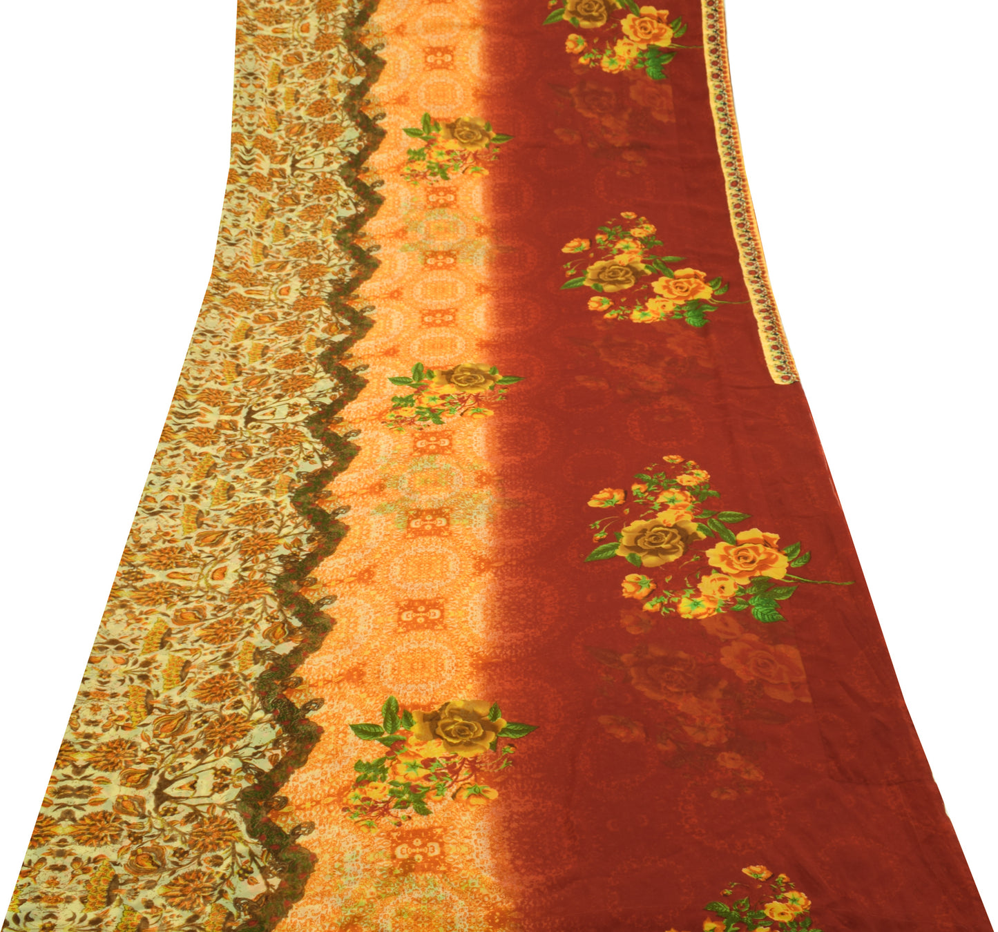 Sushila Vintage Red Scrap Saree Blend Georgette Silk Printed Floral Sari Fabric