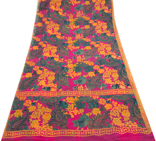 Sushila Vintage Fuchsia Scrap Saree Georgette Silk Printed Floral Sari Fabric