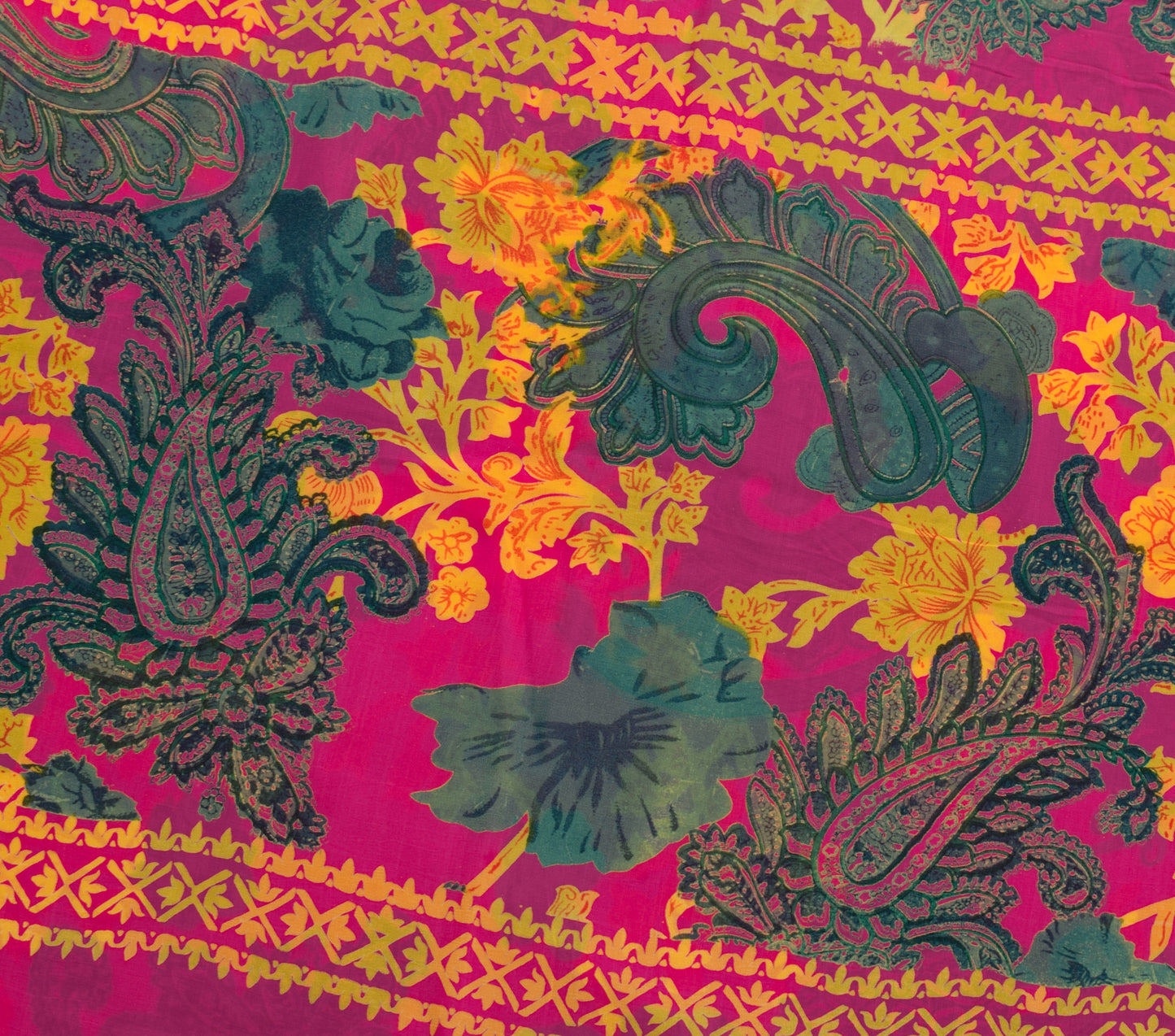 Sushila Vintage Fuchsia Scrap Saree Georgette Silk Printed Floral Sari Fabric