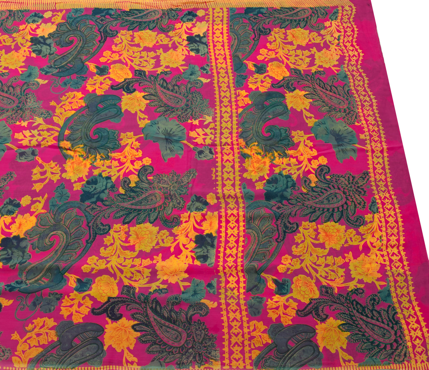 Sushila Vintage Fuchsia Scrap Saree Georgette Silk Printed Floral Sari Fabric