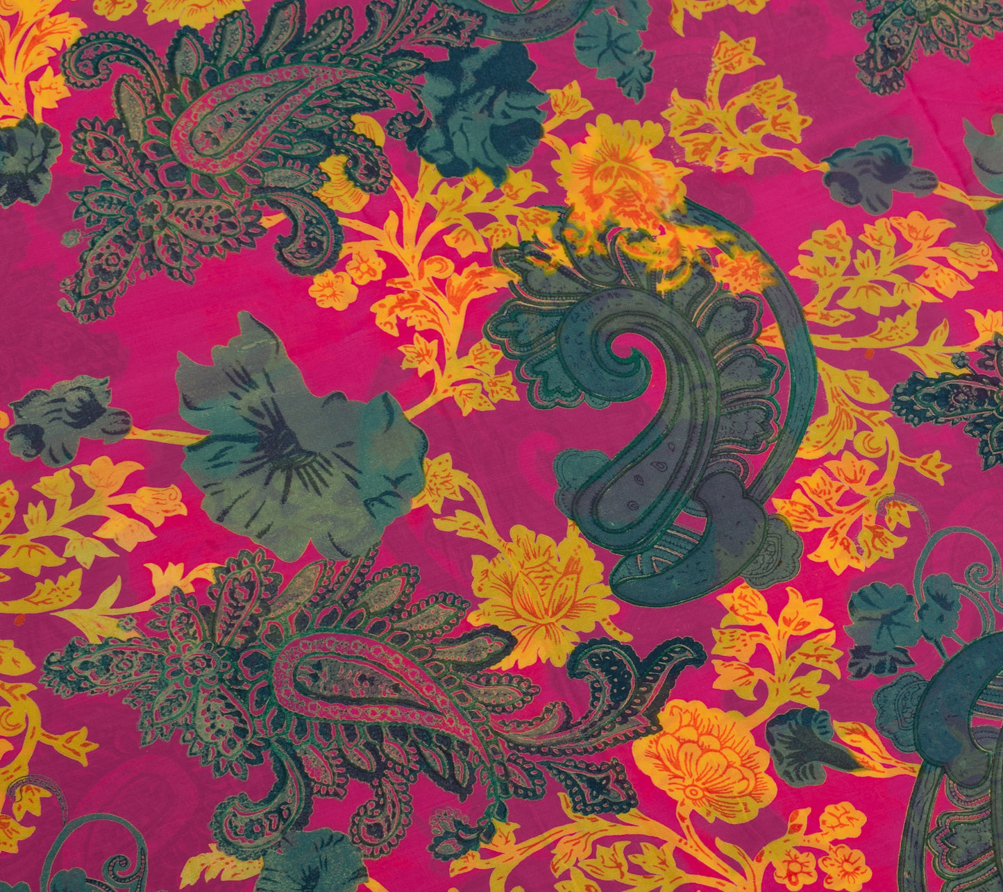 Sushila Vintage Fuchsia Scrap Saree Georgette Silk Printed Floral Sari Fabric