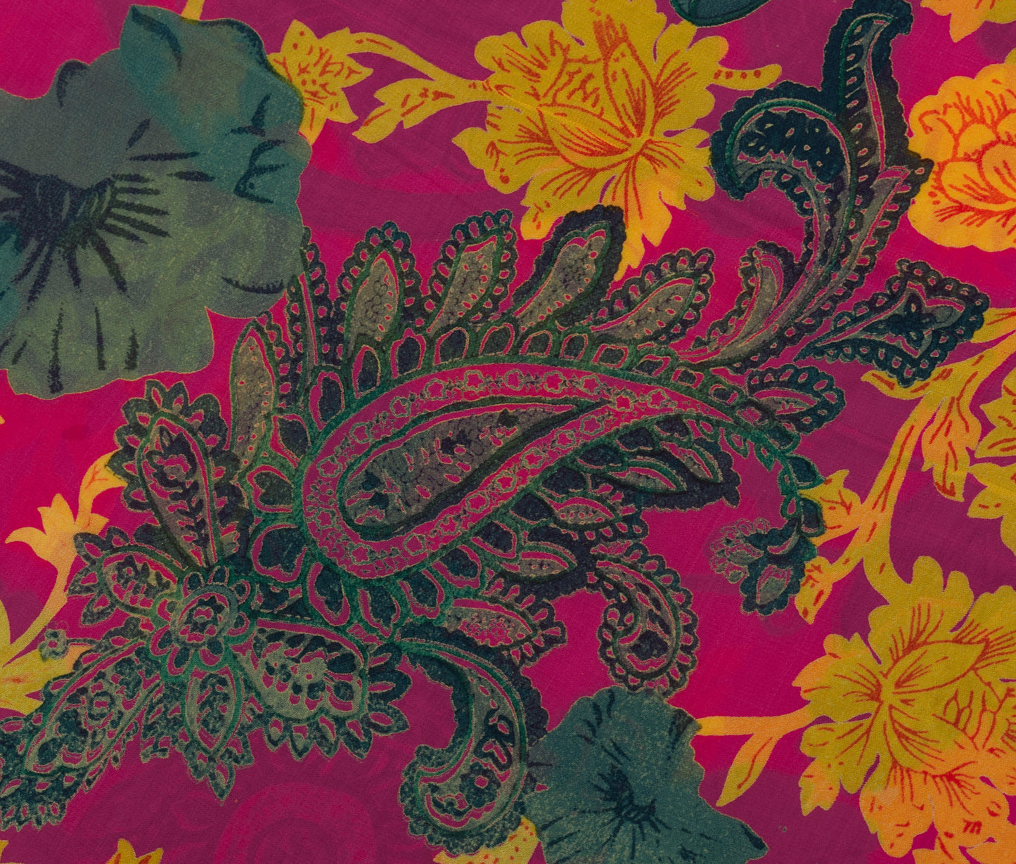 Sushila Vintage Fuchsia Scrap Saree Georgette Silk Printed Floral Sari Fabric