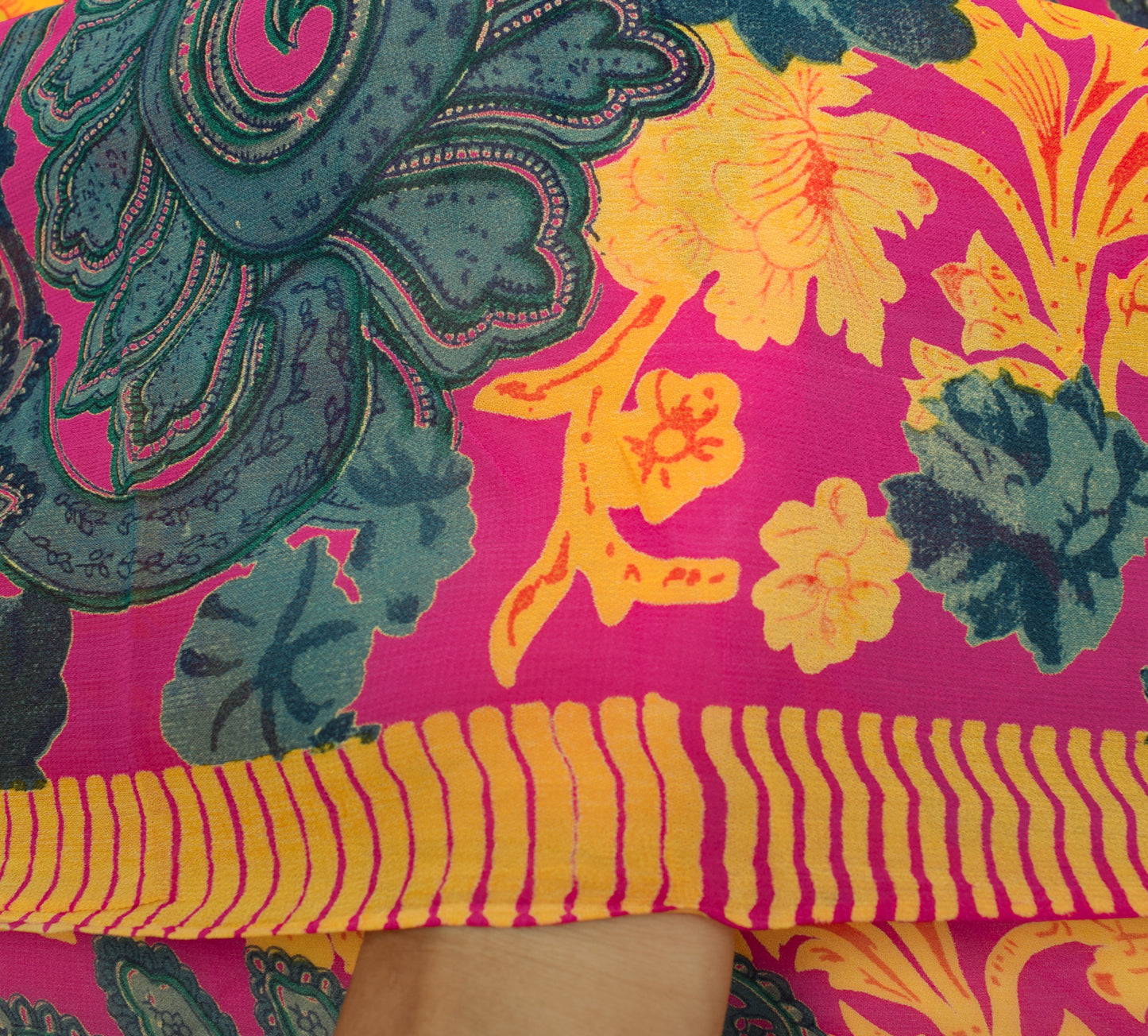 Sushila Vintage Fuchsia Scrap Saree Georgette Silk Printed Floral Sari Fabric
