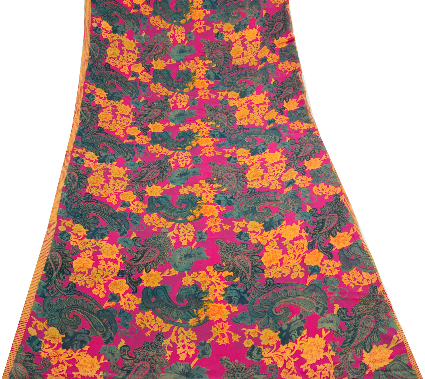 Sushila Vintage Fuchsia Scrap Saree Georgette Silk Printed Floral Sari Fabric