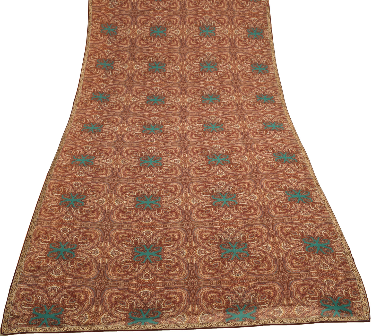 Sushila Vintage Cream Scrap Saree Georgette Silk Printed Paisley Sari Fabric