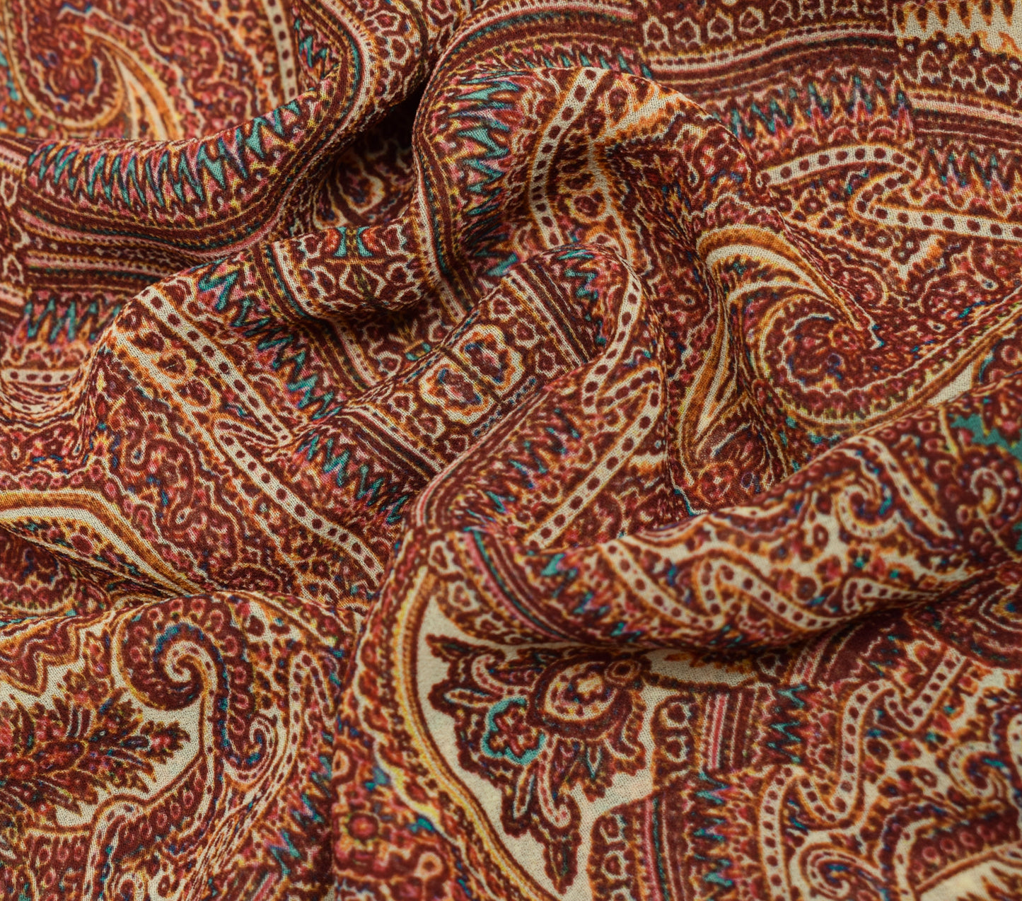 Sushila Vintage Cream Scrap Saree Georgette Silk Printed Paisley Sari Fabric