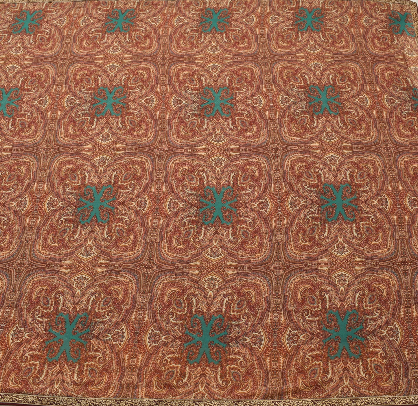 Sushila Vintage Cream Scrap Saree Georgette Silk Printed Paisley Sari Fabric