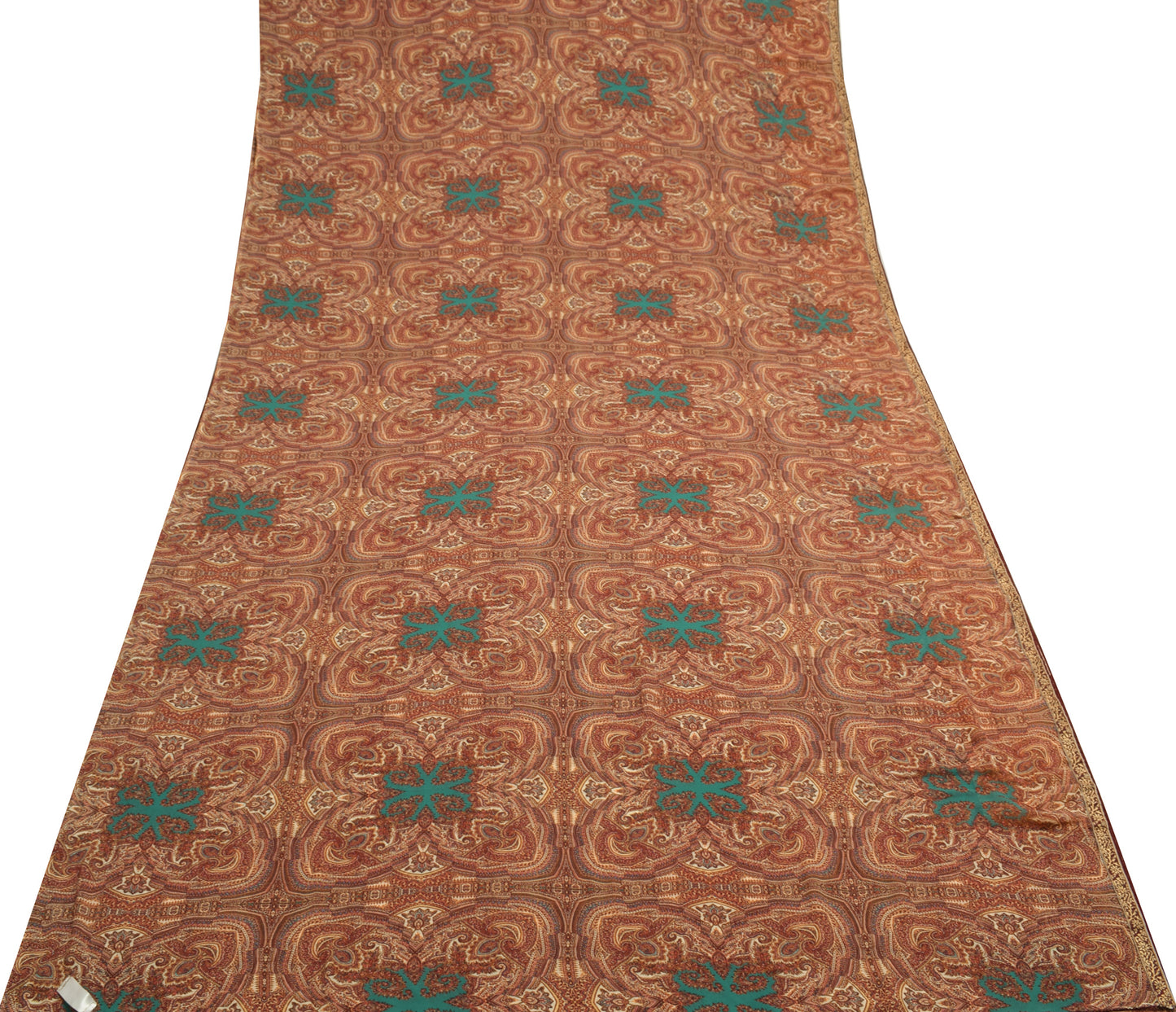 Sushila Vintage Cream Scrap Saree Georgette Silk Printed Paisley Sari Fabric