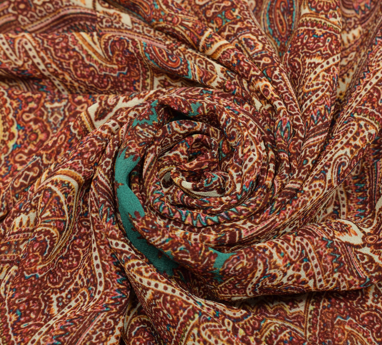 Sushila Vintage Cream Scrap Saree Georgette Silk Printed Paisley Sari Fabric
