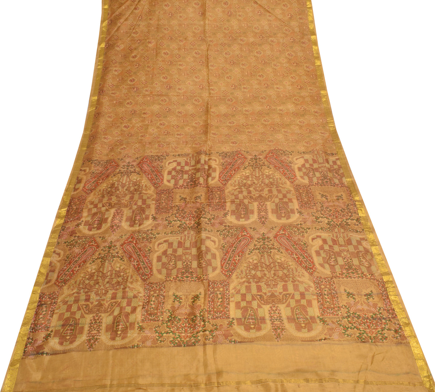 Sushila Vintage Brown Scrap Saree 100%Pure Silk Printed Floral Sari Craft Fabric