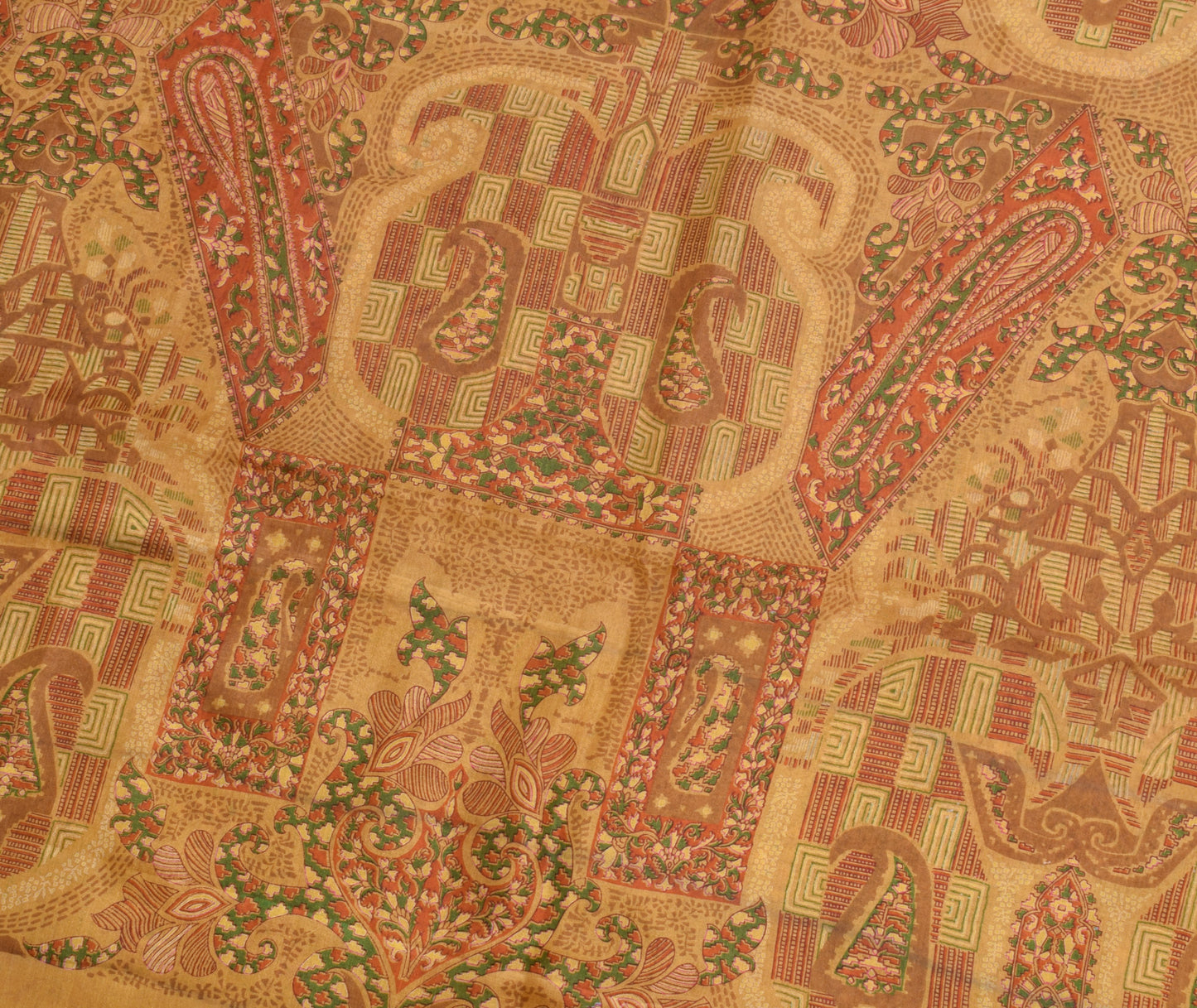 Sushila Vintage Brown Scrap Saree 100%Pure Silk Printed Floral Sari Craft Fabric
