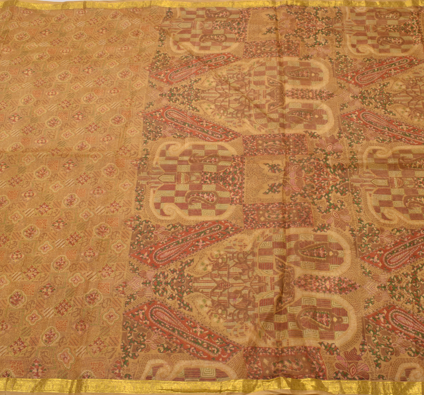 Sushila Vintage Brown Scrap Saree 100%Pure Silk Printed Floral Sari Craft Fabric