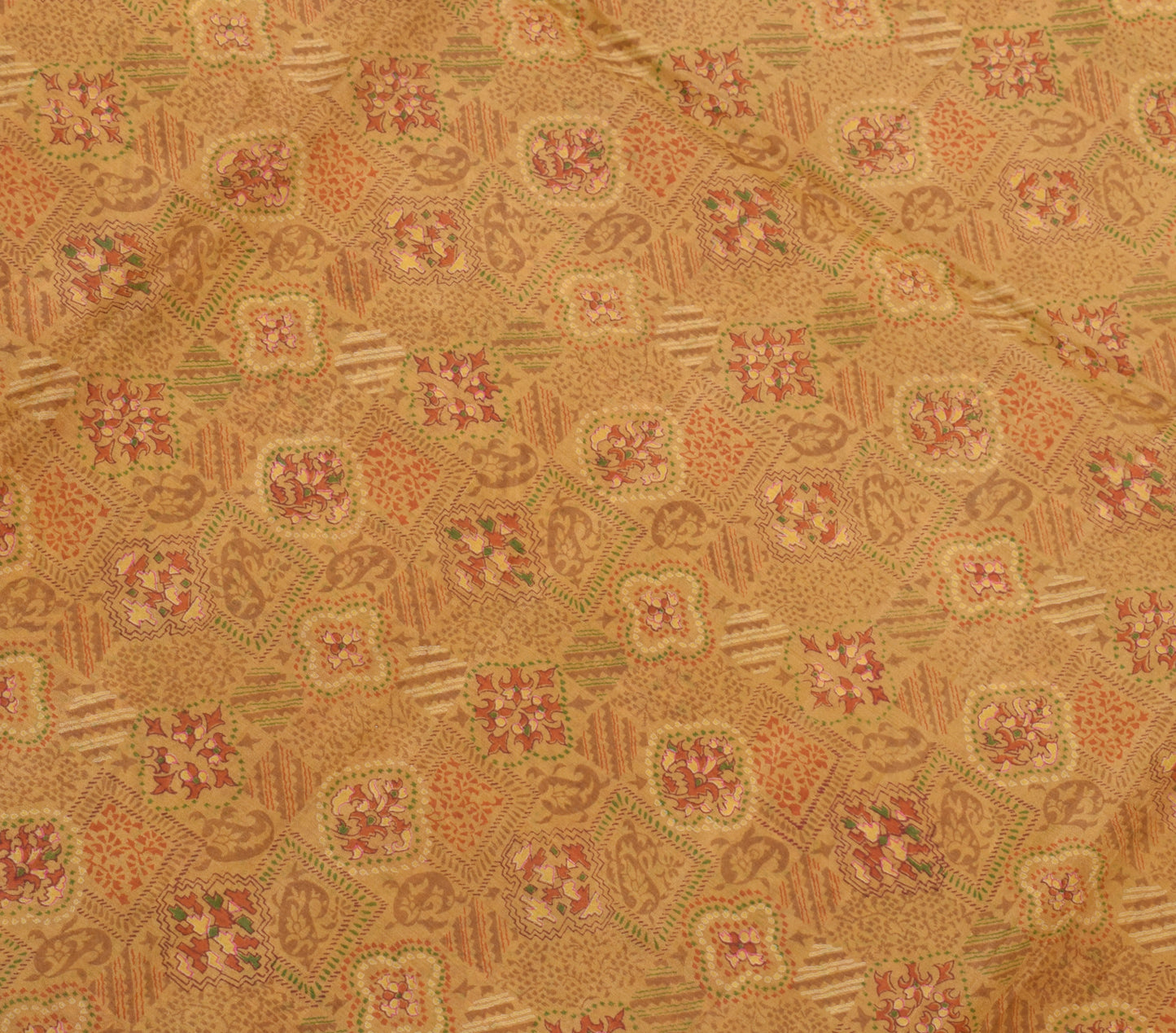 Sushila Vintage Brown Scrap Saree 100%Pure Silk Printed Floral Sari Craft Fabric