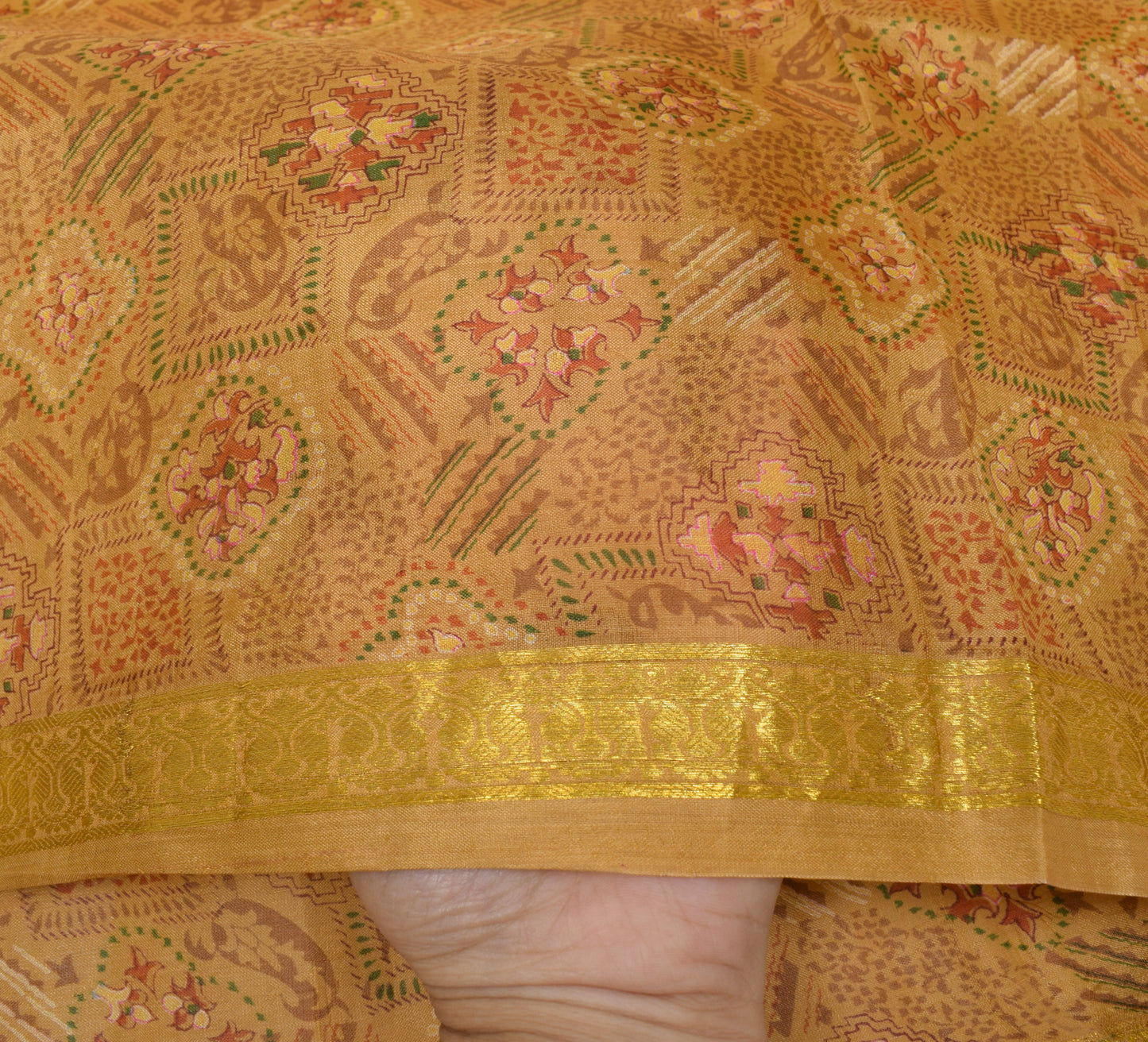 Sushila Vintage Brown Scrap Saree 100%Pure Silk Printed Floral Sari Craft Fabric